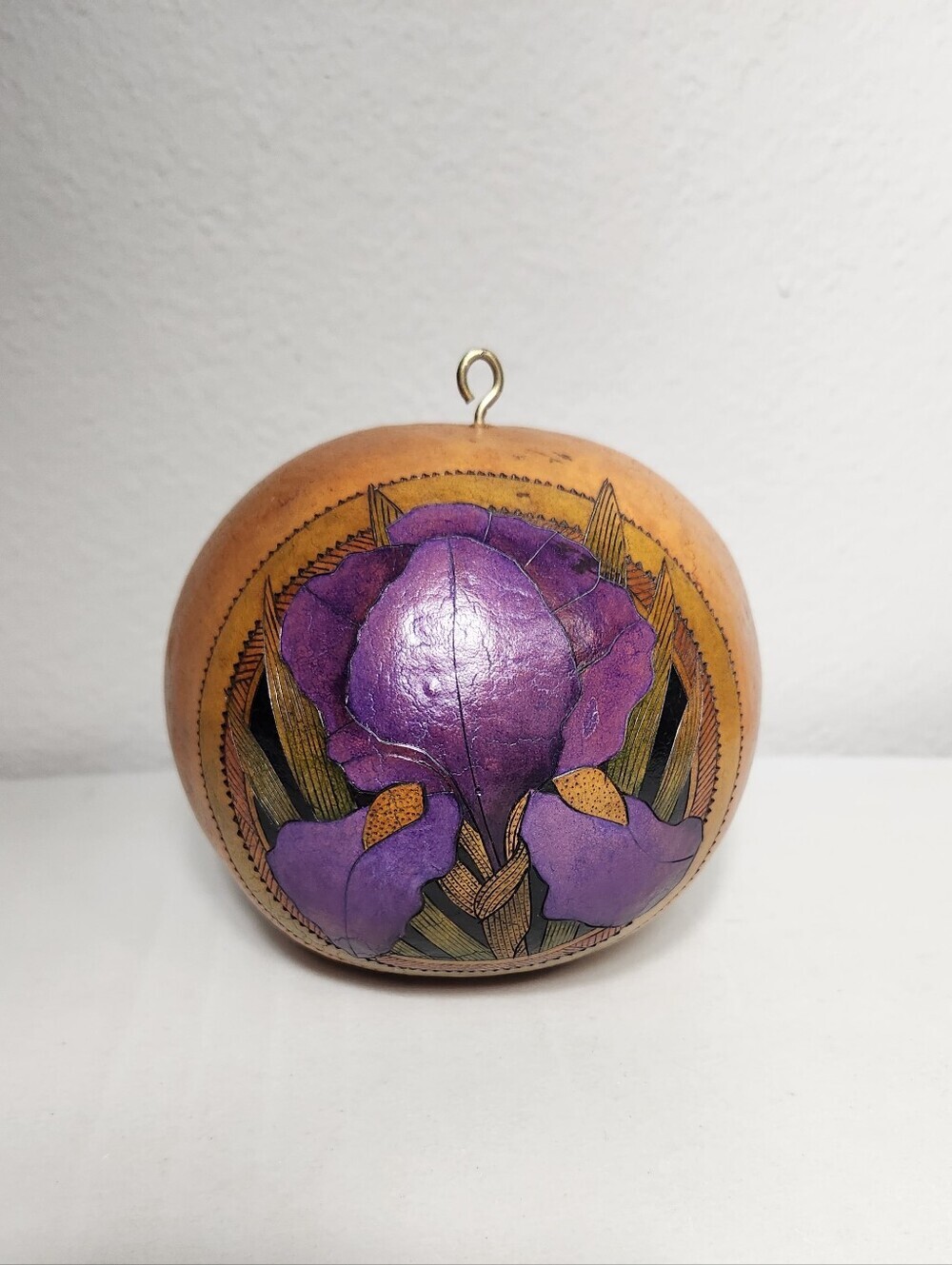 Vincent Van Gourd Iris Engraved/Painted Hanging Gourd Ornament